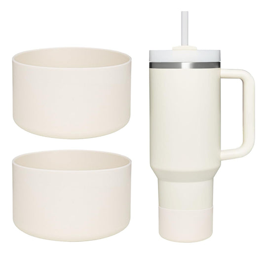 WK IEASON 2 Pcs Tumbler Bottom Protector Boot for Stanley Quencher Adventure 40oz & Stanley IceFlow 20oz 30oz and Compatible with Hydro Flask Water Bottle 12oz 21oz 24oz (Creamx2)