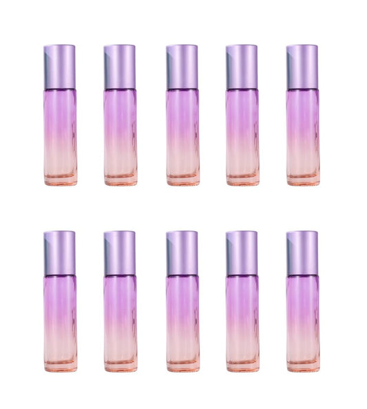 YORROR 10 Packs 10ml Gradient Color Essential Oil Roller Bottles,Thick Glass Empty Refillable Roll On Bottles with Stainless Steel Roller Balls for Travel,Fragrance,Perfume, Essential Oil (Purple)