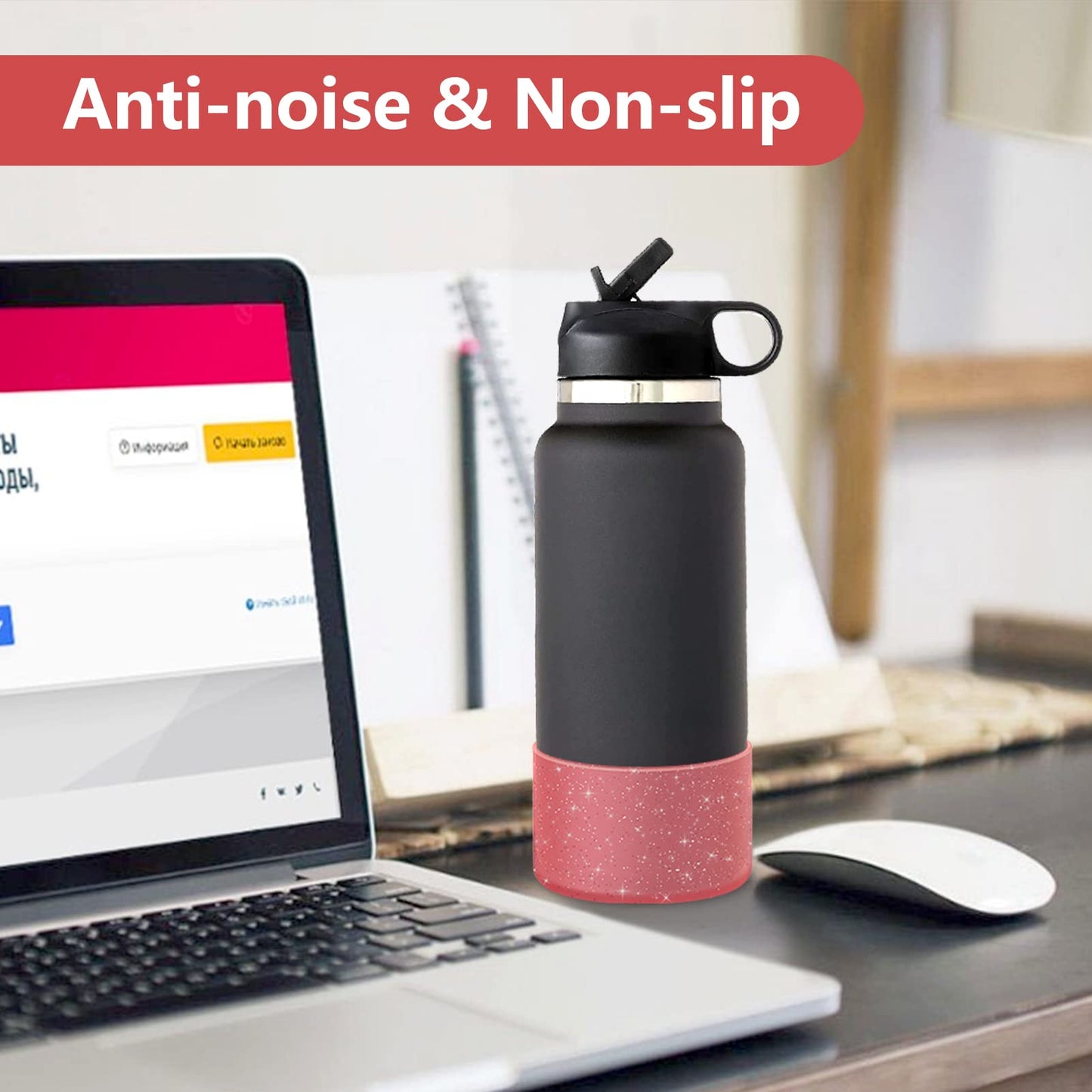 WUQID Protective Bling Silicone Boot Sleeve, Compatible with Stanley Tumbler 20-40oz & Hydro Flask Bottle 12oz-24oz, Glitter Reduces Dents Sleeve Cover for More Bottles/Tumblers Bottom of 2.83-2.95in