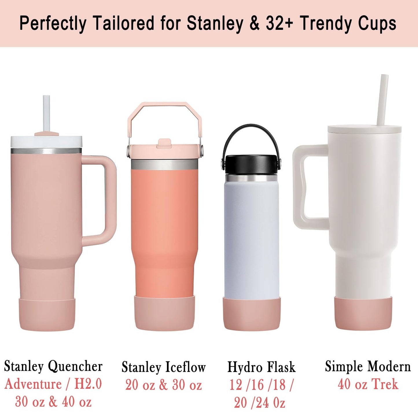 KTKUDY 2-Pack Silicone Boot for Stanley Tumbler 40 30 20 oz & Intended for Hydro Flask 12-24 oz - Cup Boot fit Select Yeti, Simple Modern, Owala Water Bottle - Bottom Cover Accessories Fit Stanley Cup