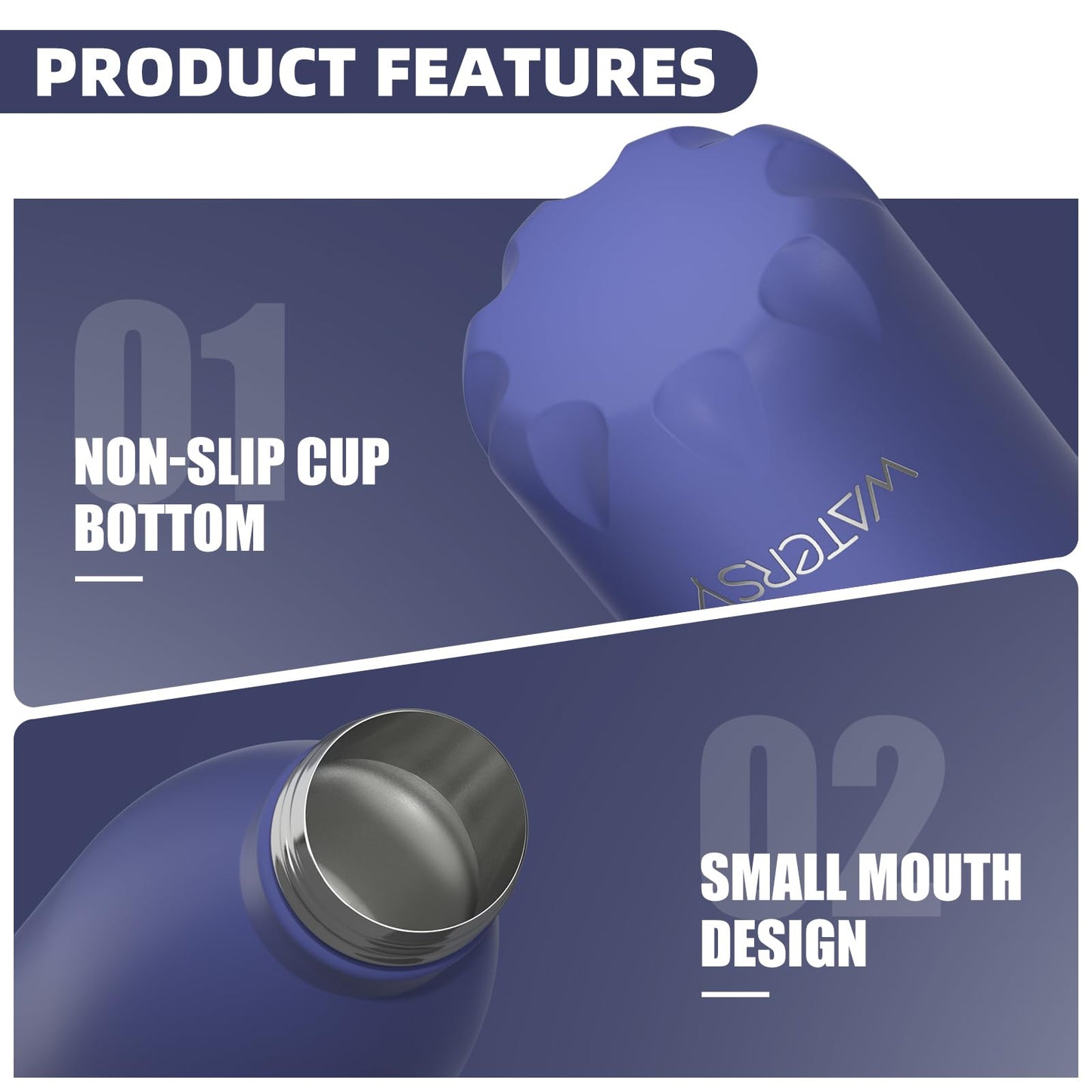 WATERSY Stainless Steel water bottles,17oz/500ml Insulated Water Bottles,Deep Blue metal water bottle Keeps Drink Cold and Hot,BPA Free kids water bottles for School,Gym,Travel,Sports