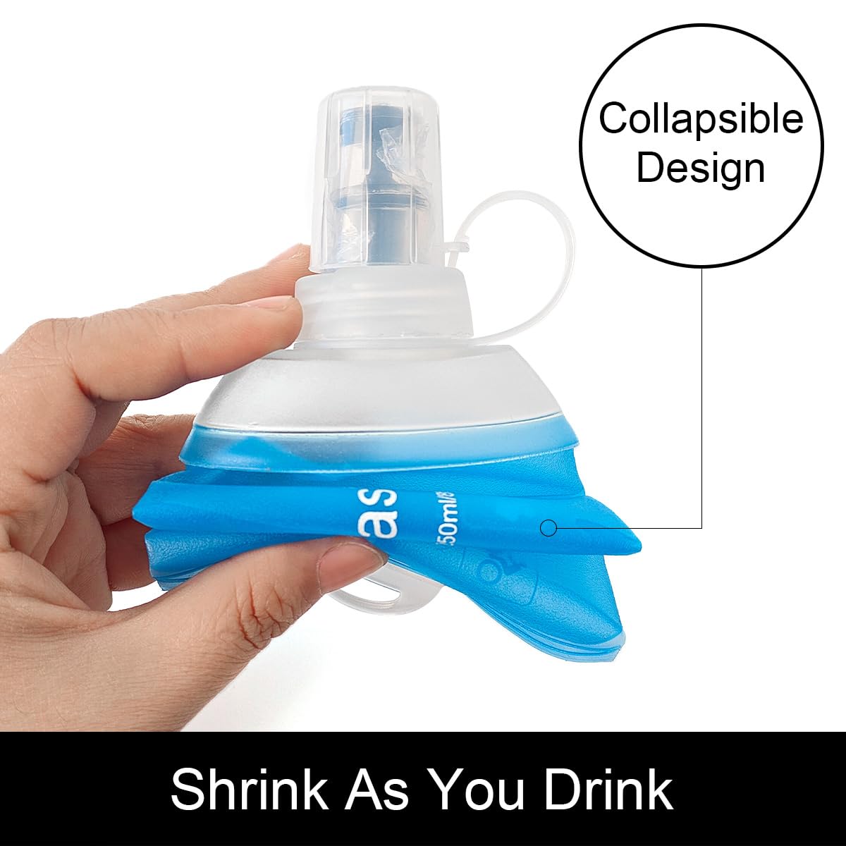 WILDREEDS 250ml Soft Flask, TPU Collapsible Soft Water Bottle for Hydration Pack, Running Vest, Folding Water Bottle for Hiking Cycling Climbing-2Pcs, Blue
