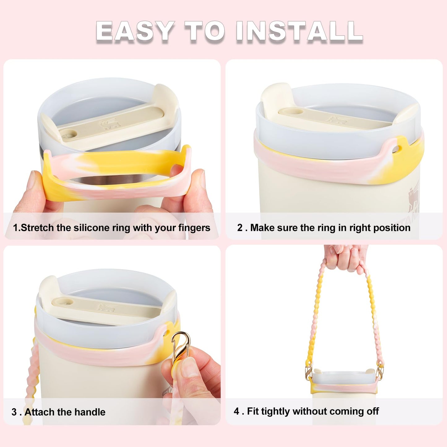 Water Bottle Handle for Stanley Cup 40/30/20 OZ, Holder for Owala/Hydroflask/Simple Modern/Yeti Tumbler, Handle with Strap Fits Most 8-40oz Bottles, Sling for Stanley Cup Accessories