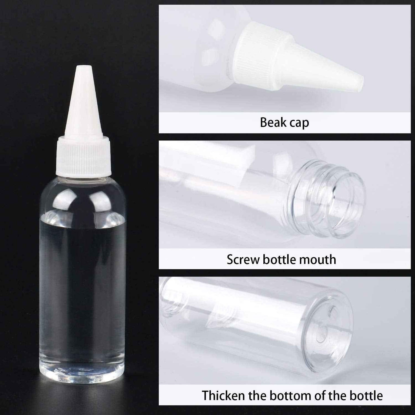 Trendbox 2oz Clear Plastic Bottles Applicator with Twist Top Cap BPA-Free for Hair Oils and Liquids 48 Pack with 48pcs Labels