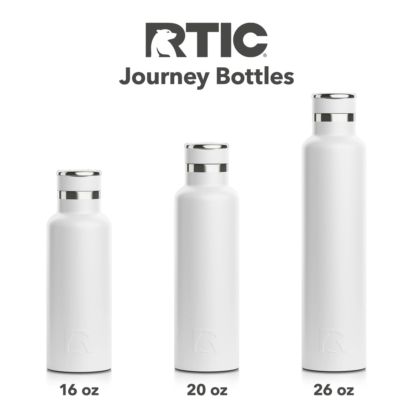 RTIC 20oz Journey Bottle Metal Stainless Steel Vacuum Insulated, BPA Free, Reusable, for Water, Hot and Cold Drinks, Travel, Sports, Camping, White