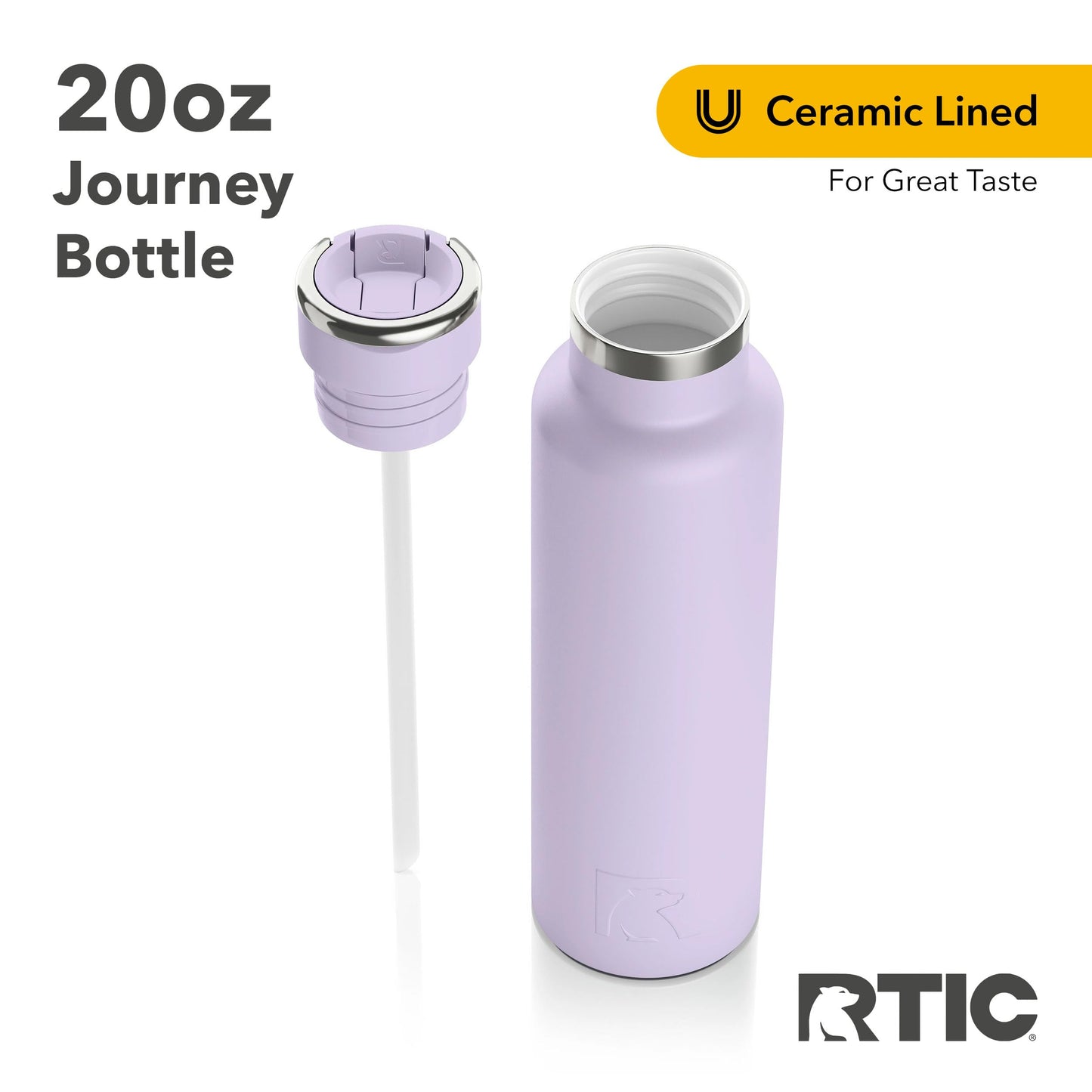 RTIC 20oz Journey Bottle Metal Stainless Steel Vacuum Insulated, BPA Free, Reusable, for Water, Hot and Cold Drinks, Travel, Sports, Camping, Dusty Lilac