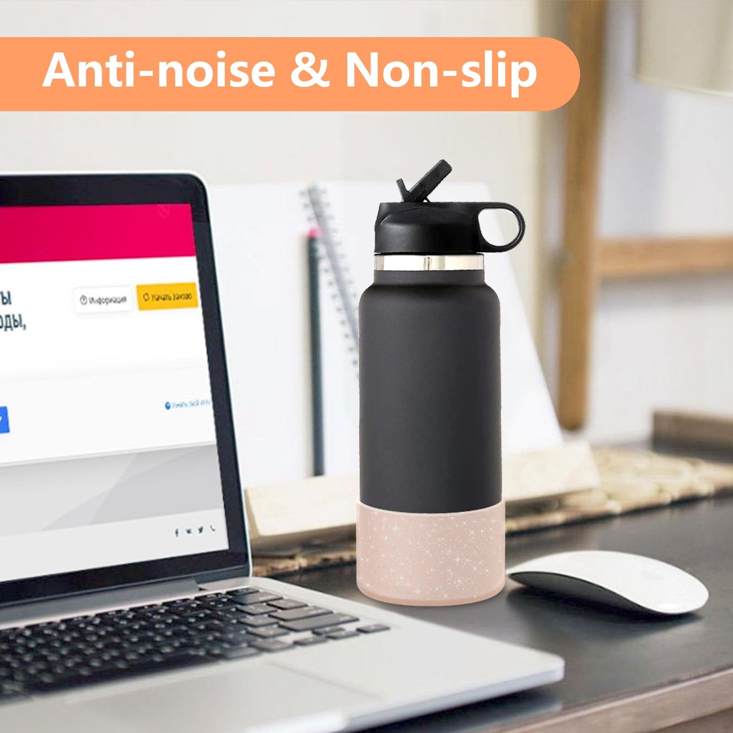 WUQID Protective Bling Silicone Boot Sleeve, Compatible with Stanley Tumbler 20-40oz & Hydro Flask Bottle 12oz-24oz, Glitter Reduces Dents Sleeve Cover for More Bottles/Tumblers Bottom of 2.83-2.95in