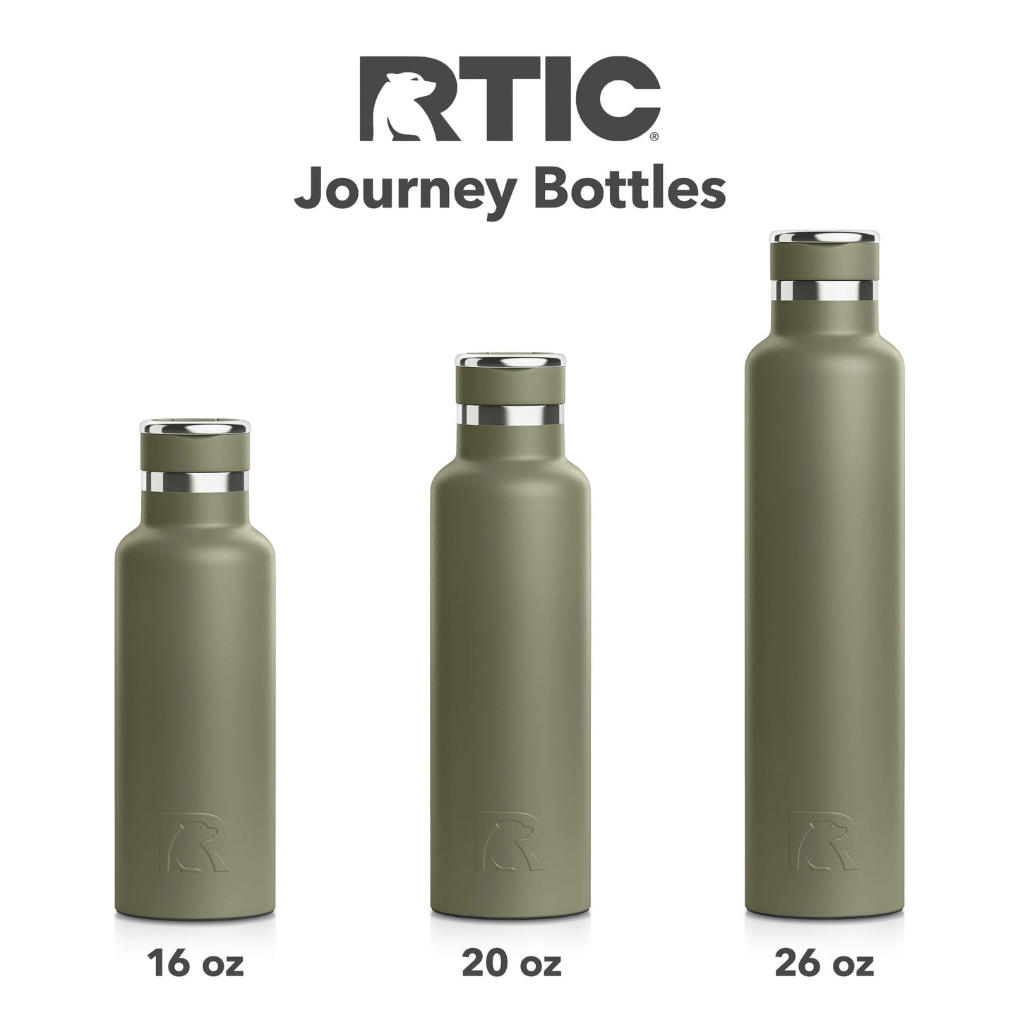 RTIC 20oz Journey Bottle Metal Stainless Steel Vacuum Insulated, BPA Free, Reusable, for Water, Hot and Cold Drinks, Travel, Sports, Camping, Olive