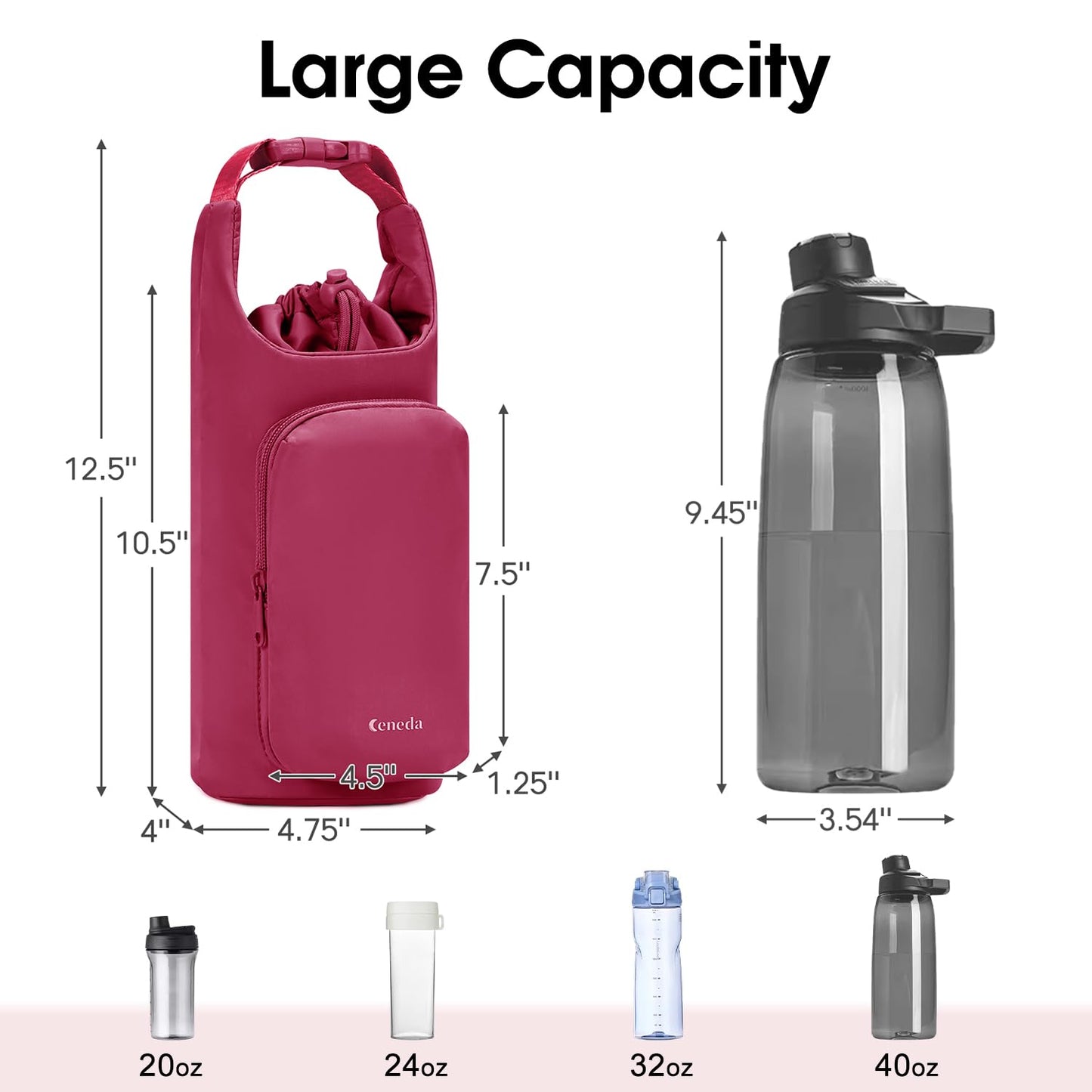 Ceneda Water Bottle Carrier Bag with Phone Pocket 32oz 40oz Tumbler Insulated Water Bottle Holder with Adjustable Shoulder Strap Carrier Sling Bag (Red)