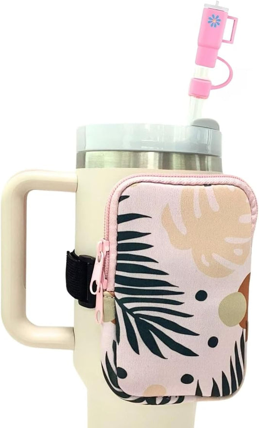 Water Bottle Pouch for Stanley Quencher 40Oz with Straw Covers, Compatible with Stanley,Straw Cover for Stanley,Tumbler Accessories Workout, Pink