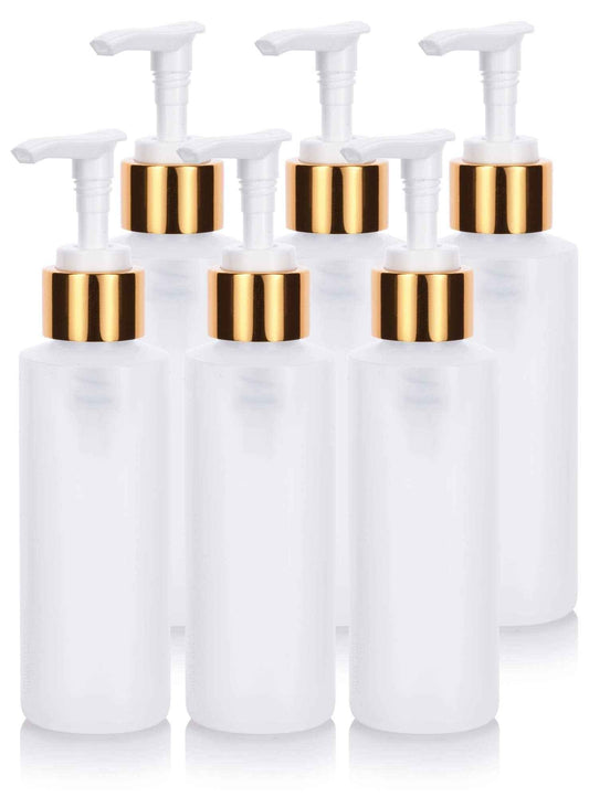 4 oz / 120 ml Clear Natural Large Refillable Plastic Squeeze Bottle with Gold Lotion Pump Dispenser (6 Pack)