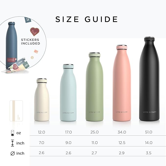 LARS NYSØM Stainless Steel Insulated Water Bottle 12oz 17oz 25oz 34oz 51oz | BPA-free Insulated Thermo Flask for Hot and Cold Beverages | Leakproof Drinking Bottle (Navy Blue, 25oz)