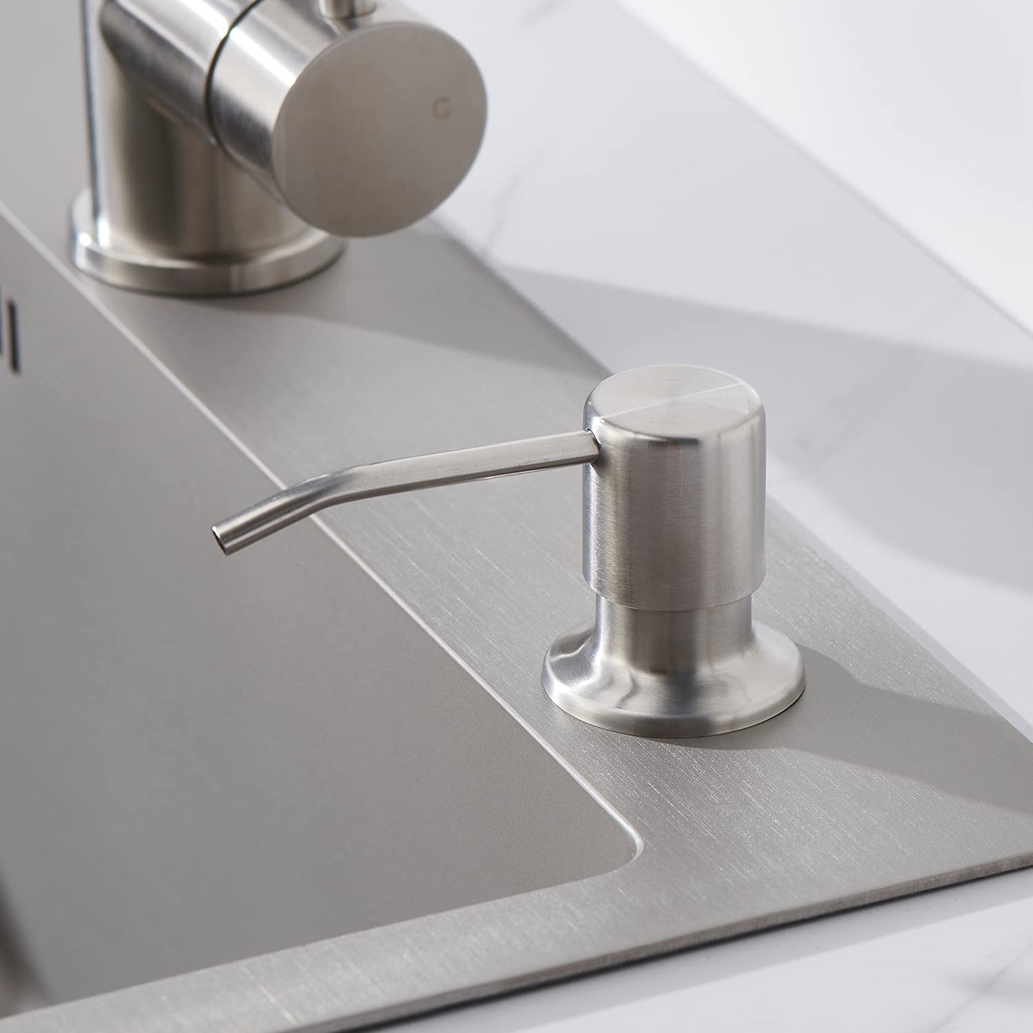 Sink Soap Dispenser Brushed Nickel, Soap Dispenser for Kitchen Sink Stainless Steel Refill from The Top Built in Sink Soap Dispensers with 13 OZ Soap Bottle