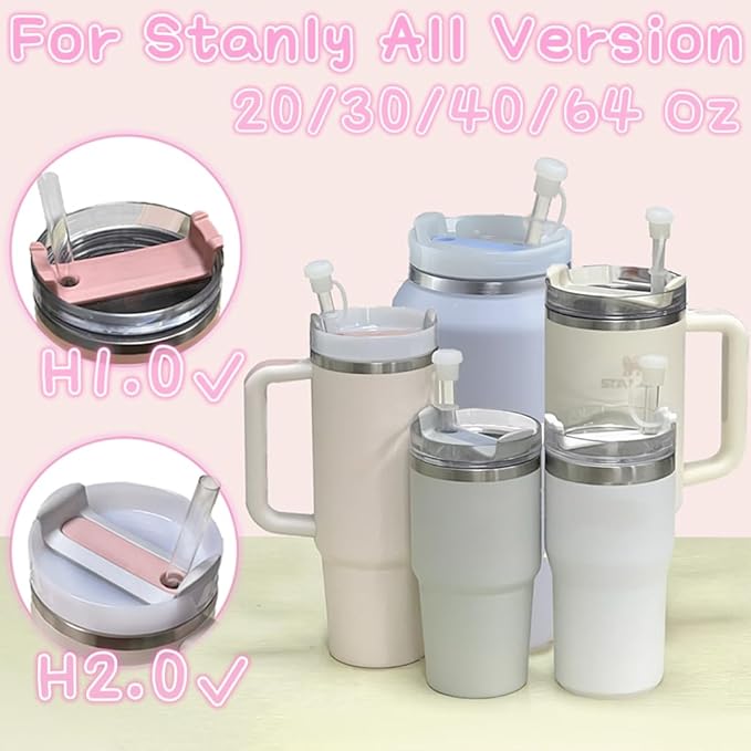 5 Set Spill Stopper for Stanley Cup 40oz/30oz/20oz/64oz, Leak Proof Accessories for Tumbler Quencher H2.0 & 1.0, Anti Leak Straw Cover Kit for Stanley