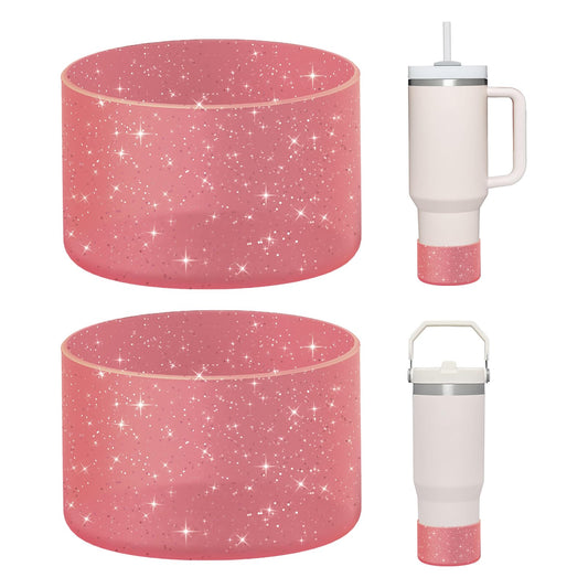 WUQID 2 Pack Bling Silicone Boot Compatible with Stanley Quencher Adventure 40oz & Stanley IceFlow 20oz 30oz, Reduces Dents Protective Water Bottle Bottom Cover Sleeve Compatible with Stanley Tumbler