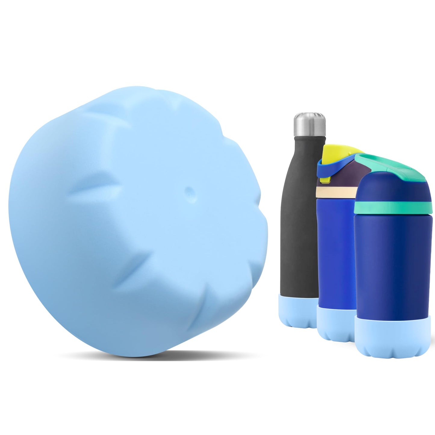 VIKIZUES Silicone Boot Compatible with Owala Kids Water Bottle 14/16 oz & S'well 17oz Water Bottle and More 12/17 oz Stainless Steel Water Bottles, Anti-Slip Bottom Protector Sleeve (Light Blue)