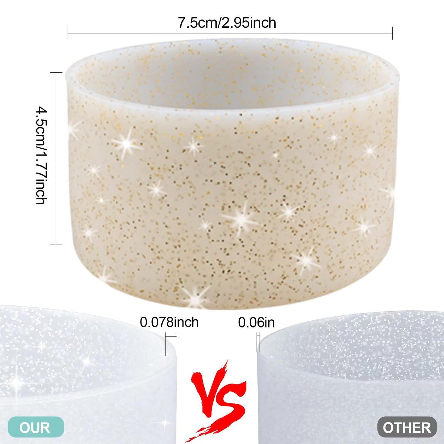 4Pcs Gold Glitter Silicone Boot for Stanley Cup H2.0 30oz 40 oz &Hydro Flask 12-24 oz and Water Bottle Bottom of 2.9-3in, Tumbler Boot Sleeve Cover Bottom Protector