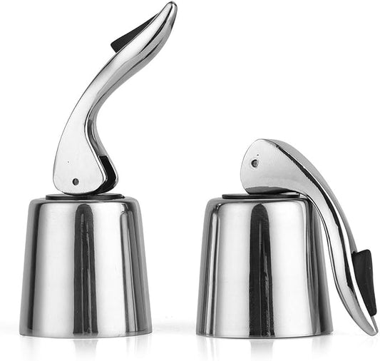 Wine Stoppers(2 PACK Bright)，Wine Bottle Stoppers Stainless Steel，Reusable Wine Saver，Wine Sealer Keeps Wine Fresh，Wine Bottle Plug With Silicone，Superior Leak-Proof，Best Gift