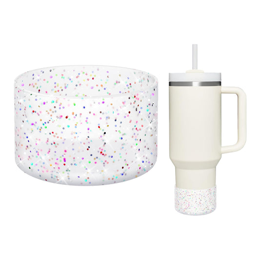 WUQID Protective Bling Silicone Boot Sleeve, Compatible with Stanley Tumbler 20-40oz & Hydro Flask Bottle 12oz-24oz, Glitter Reduces Dents Sleeve Cover for More Bottles/Tumblers Bottom of 2.83-2.95in