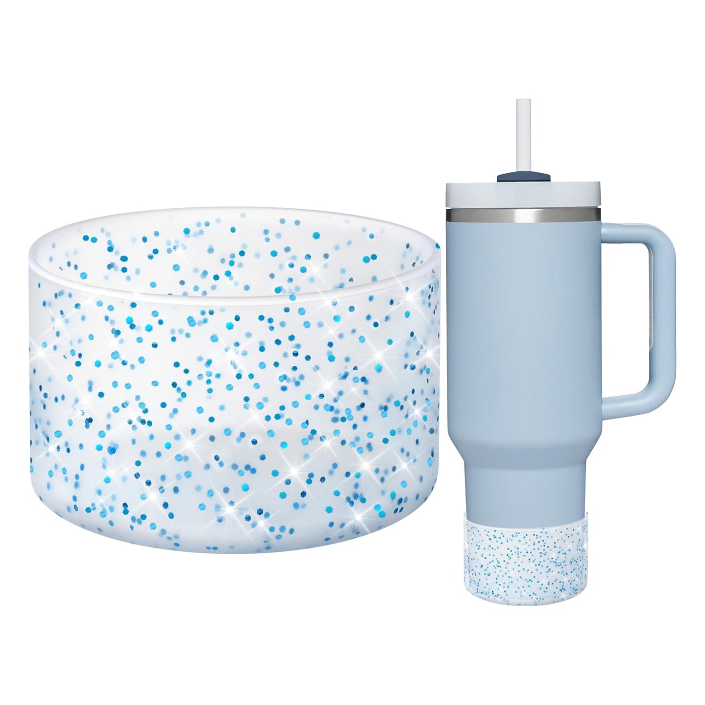 WUQID Protective Bling Silicone Boot Sleeve, Compatible with Stanley Tumbler 20-40oz & Hydro Flask Bottle 12oz-24oz, Glitter Reduces Dents Sleeve Cover for More Bottles/Tumblers Bottom of 2.83-2.95in