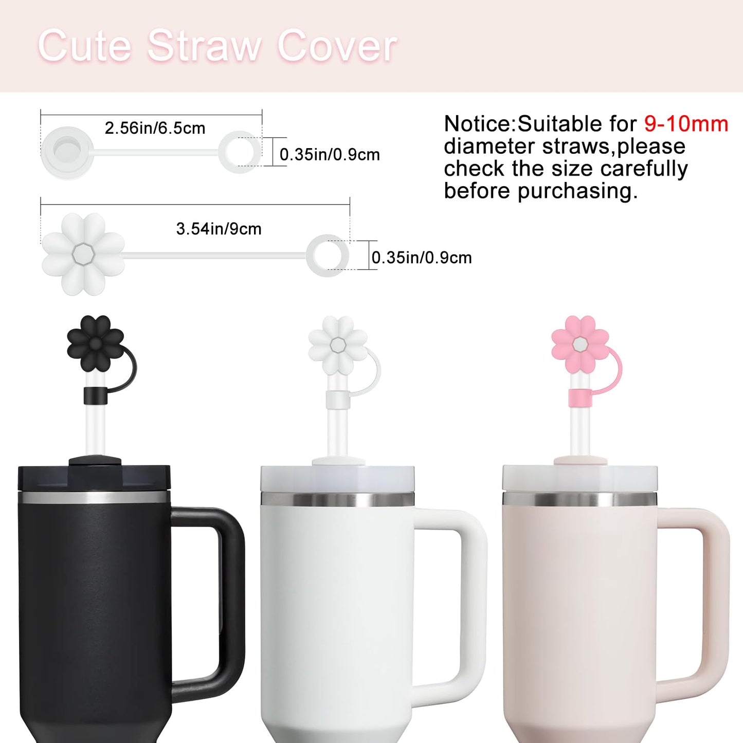 6 Pcs Accessories for Stanley Cup 20-40oz,2 Straw Covers,2 Replacement Straws,1 Straw Brush,1 Boot Included, SIlicone Straw Cover Caps Topper (Pink)
