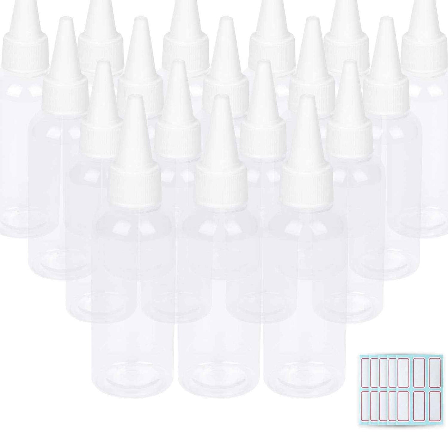 Trendbox 2oz Clear Plastic Bottles Applicator with Twist Top Cap BPA-Free for Hair Oils and Liquids 48 Pack with 48pcs Labels