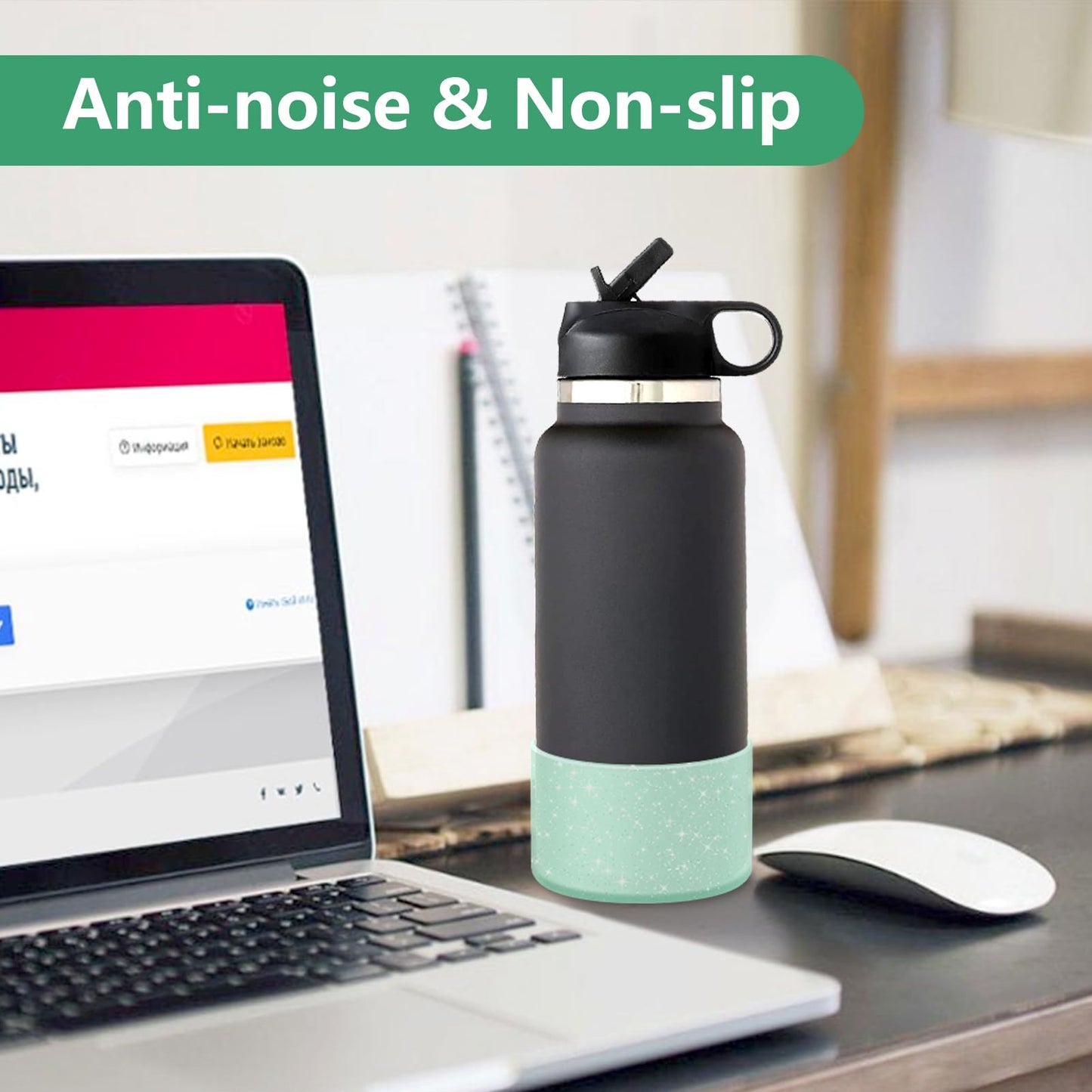 WUQID Protective Bling Silicone Boot Sleeve, Compatible with Stanley Tumbler 20-40oz & Hydro Flask Bottle 12oz-24oz, Glitter Reduces Dents Sleeve Cover for More Bottles/Tumblers Bottom of 2.83-2.95in