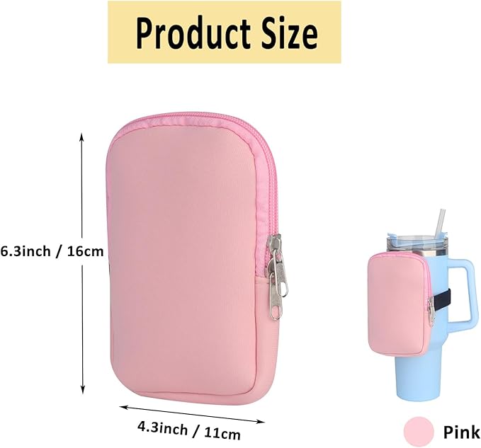 Water Bottle Pouch for Stanley, Gym Tumbler Accessories for Women, Compatible with Stanley Quencher Adventure 40oz & IceFlow 20/30oz, Tumbler with Pocket for for Phone, Card, Keys, Cash (Pink)
