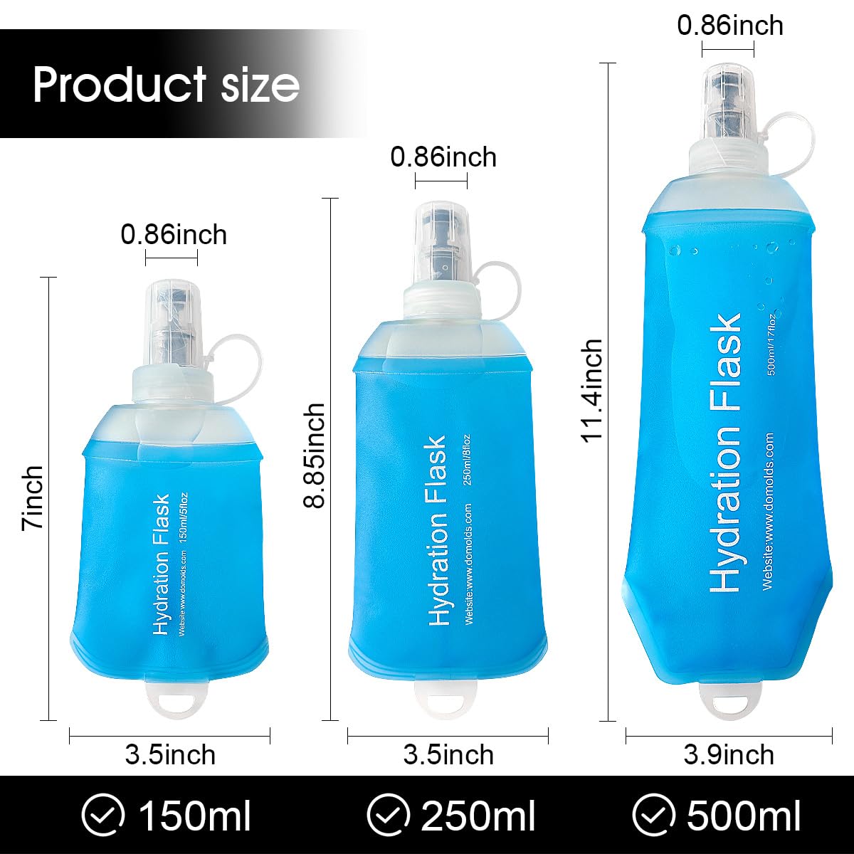 WILDREEDS 250ml Soft Flask, TPU Collapsible Soft Water Bottle for Hydration Pack, Running Vest, Folding Water Bottle for Hiking Cycling Climbing-2Pcs, Blue