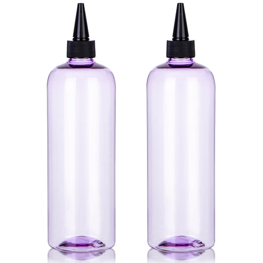 sdoot Applicator Bottle for Hair, 16.9 ounce Hair Color Applicator Bottle 2 Pack Squeeze Bottle Transparent Oil Bottles for Hair, PET Plastic Refillable Bottles with Twist Top Cap,Clear Purple