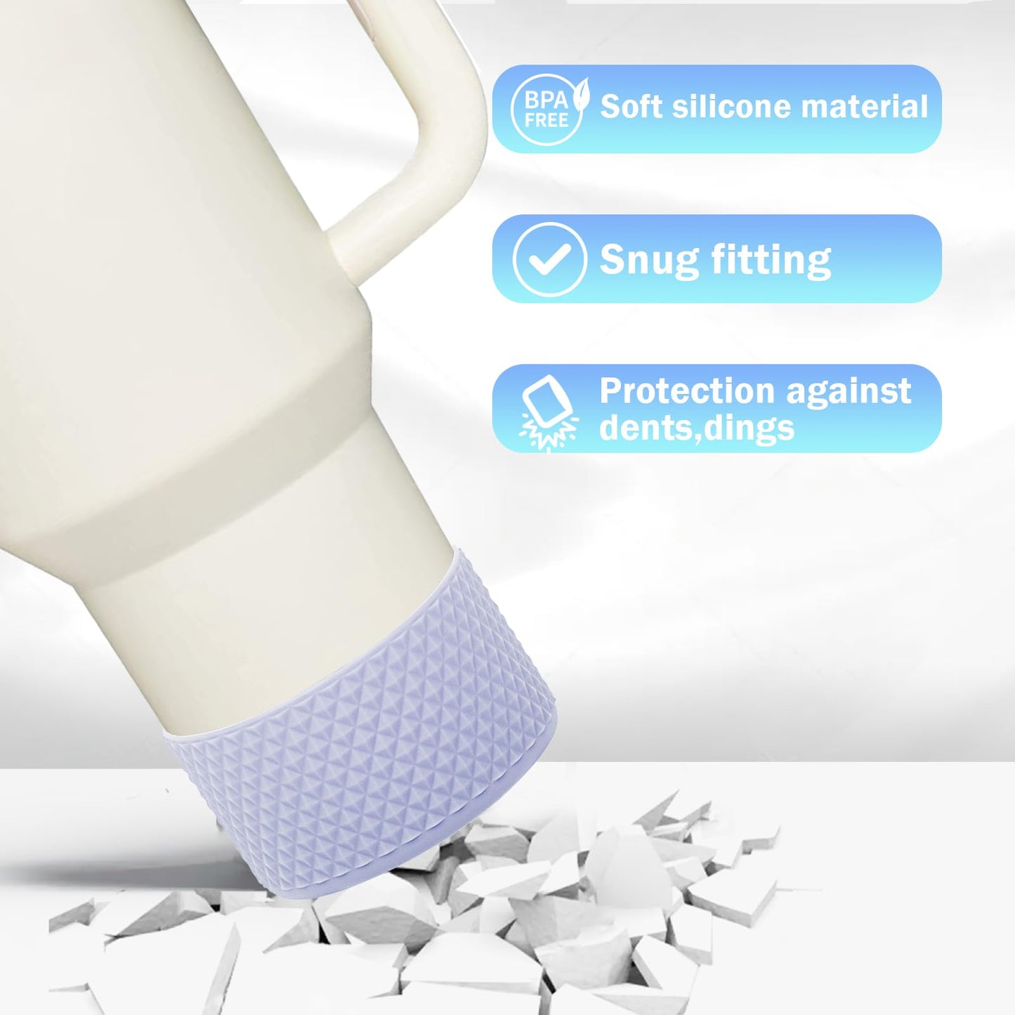 2 Pcs Tumbler Bottom Protector Boot for Stanley Quencher Adventure 40oz & Stanley IceFlow 20oz 30oz and Compatible with Hydro Flask Water Bottle 12oz 21oz 24oz Stealth Landing (Diomond Pink/Fog)