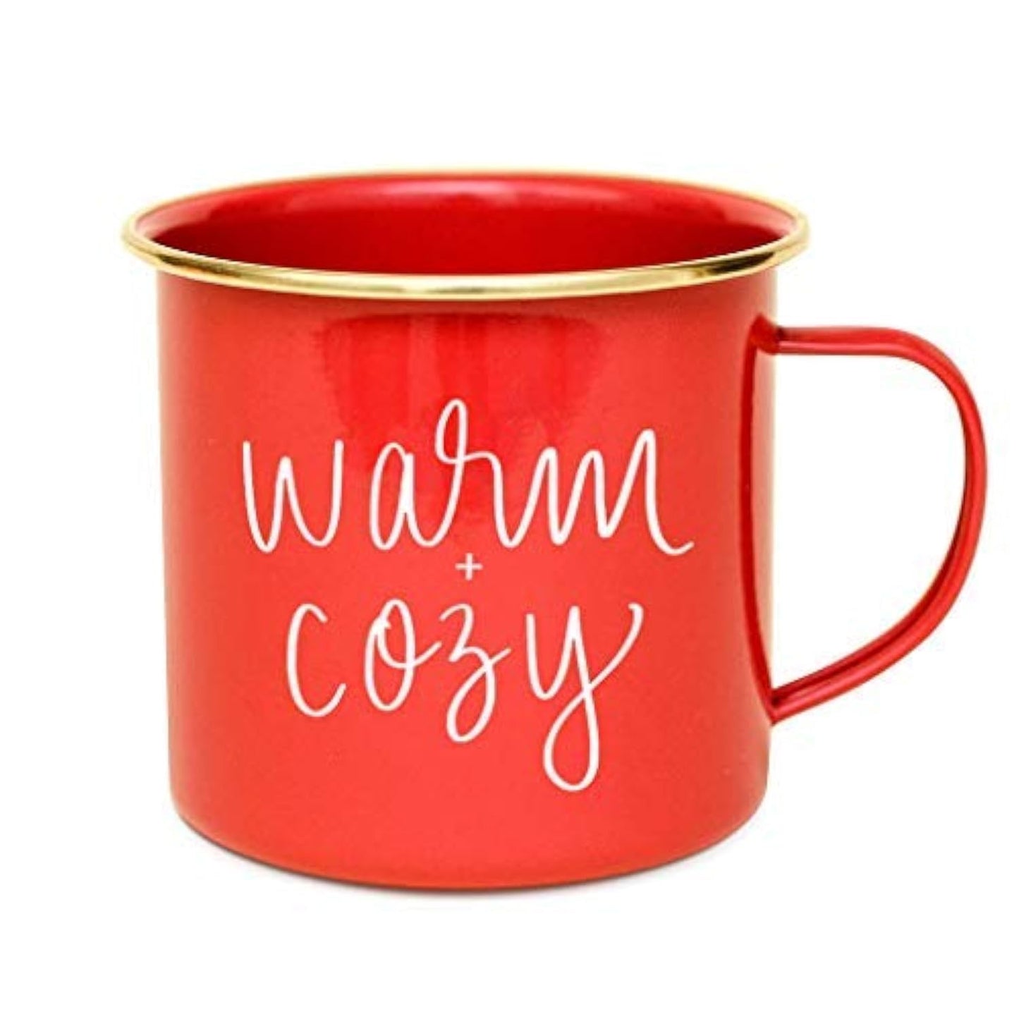 Sweet Water Decor "Warm & Cozy Christmas Coffee Mug | 18oz Galvanized Steel Festive Coffee Cup | Seasonal Christmas Mugs for Women, Coworkers, & Hot Chocolate