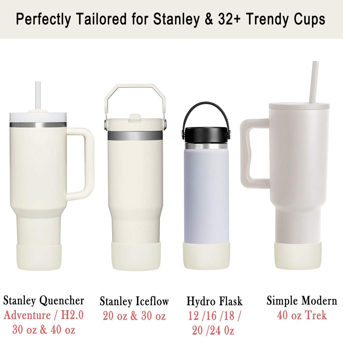 KTKUDY 2-Pack Silicone Boot for Stanley Tumbler 40 30 20 oz & Intended for Hydro Flask 12-24 oz - Cup Boot fit Select Yeti, Simple Modern, Owala Water Bottle - Bottom Cover Accessories Fit Stanley Cup