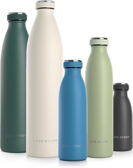 LARS NYSØM Stainless Steel Insulated Water Bottle 12oz 17oz 25oz 34oz 51oz | BPA-free Insulated Thermo Flask for Hot and Cold Beverages | Leakproof Drinking Bottle (Niagara, 17oz)