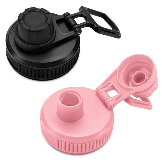 XccMe Spout Lid for Hydro Flask Wide Mouth Sport Water Bottles,2 Pack Replacement Lids for Most 12,14,16,18,20,22,32,40,64oz Wide Mouth Water Bottles with Handle Easy to Carry (Black+Pink)
