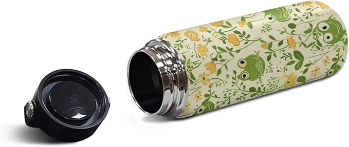 Cute Frog Insulated Water Bottle with Handle 20Oz Stainless Steel Double-Walled Thermos For Cold Drinks For Hot Beverages Vacuum Insulated Reusable Bottle