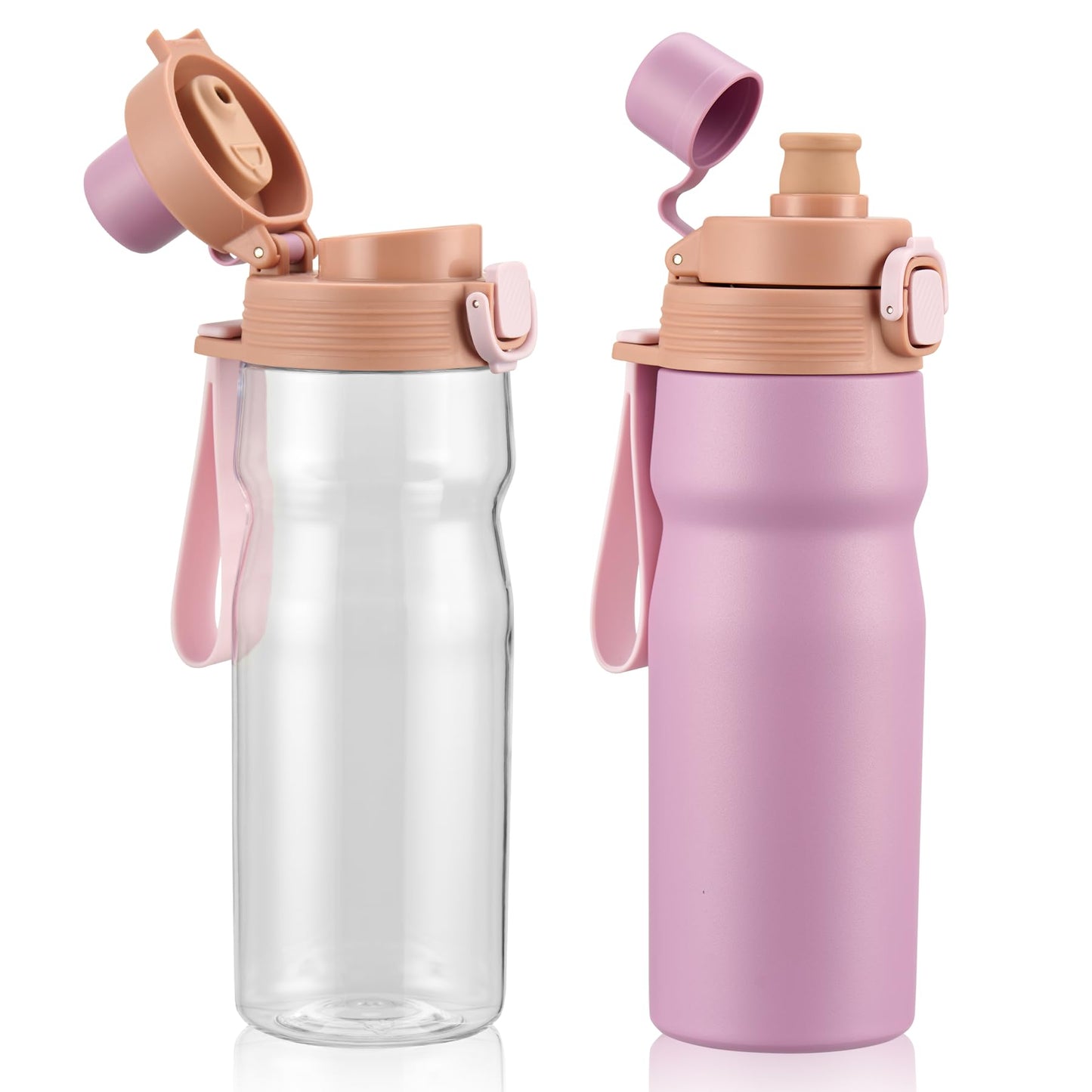 PIQUEBAR Kids insulated Water Bottle 17oz & Sport Water Bottle 24oz Set, Stainless Steel Metal Vacuum Water Bottles, Leakproof Tritan Sport Water Bottles for School Boys Girls, Pink