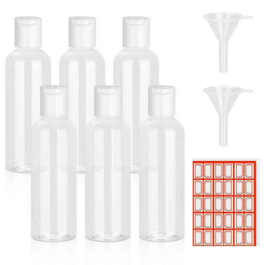 CHGANG 6 Pack 3.4 oz Travel Bottles for Toiletries - TSA Approved Leakproof Plastic Empty Travel Size Bottles Containers with Labels for Shampoo, Conditioner, Lotion