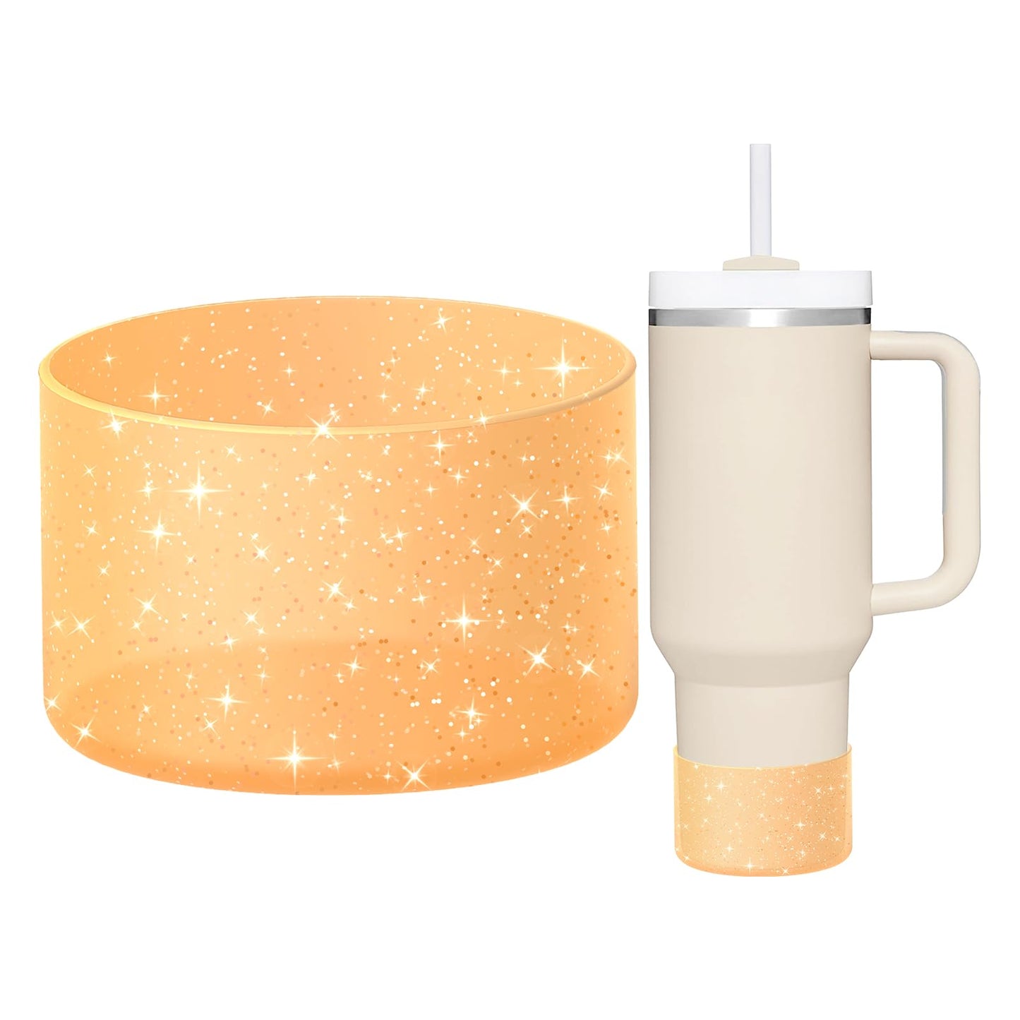 WUQID Protective Bling Silicone Boot Sleeve, Compatible with Stanley Tumbler 20-40oz & Hydro Flask Bottle 12oz-24oz, Glitter Reduces Dents Sleeve Cover for More Bottles/Tumblers Bottom of 2.83-2.95in