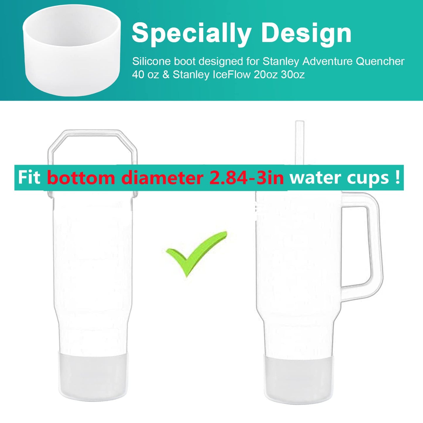 4Pack Silicone Boot for Stanley 40oz Quencher Adventure & Stanley IceFlow 30oz 20oz &Hydroflask 12-24 oz, Reduces Scratches Protective Cup Bottom Sleeve Compatible with Stanley Cup Accessories
