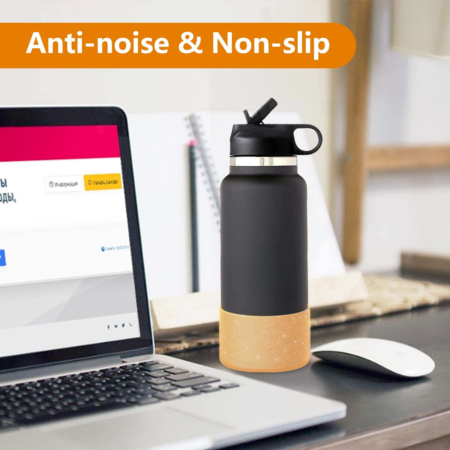 WUQID Protective Bling Silicone Boot Sleeve, Compatible with Stanley Tumbler 20-40oz & Hydro Flask Bottle 12oz-24oz, Glitter Reduces Dents Sleeve Cover for More Bottles/Tumblers Bottom of 2.83-2.95in