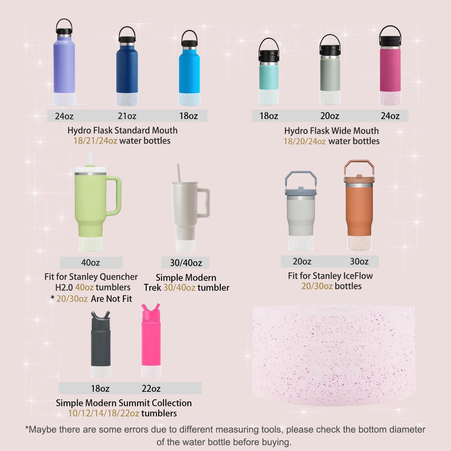 WORBSS Silicone Boot Sleeve for Stanley Cup H2.0 40oz Tumbler Accessories & Hydro Flask 18-24oz with Anti Slip Protector Bottom Cover Bumper for Water Sport Bottles Personalized Identification