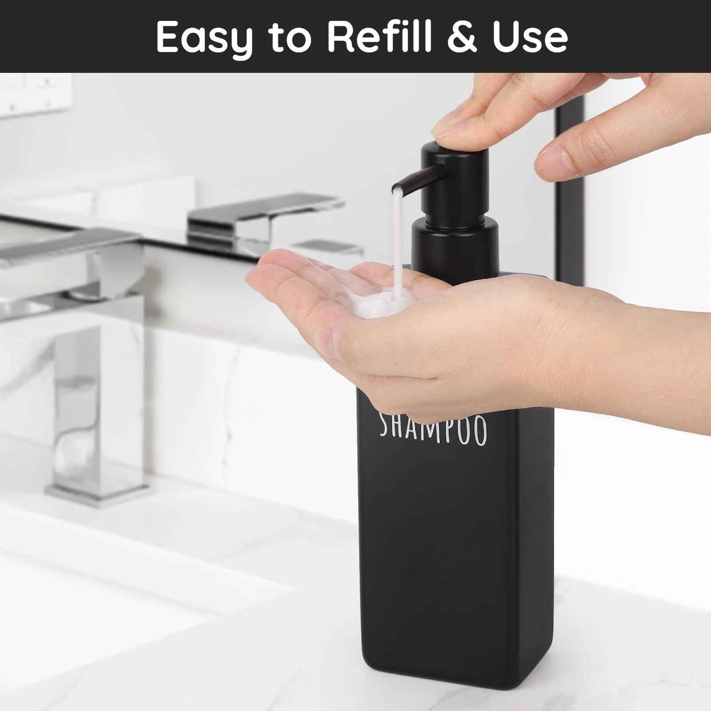 Segbeauty 6 Pack Matte Black Soap Dispenser, Plastic Square Shower Soap Dispenser, 16.9 oz Refillable Shampoo and Conditioner Bottles, 500 ml Empty Bathroom Countertop Soap Dispensers for Modern Hotel