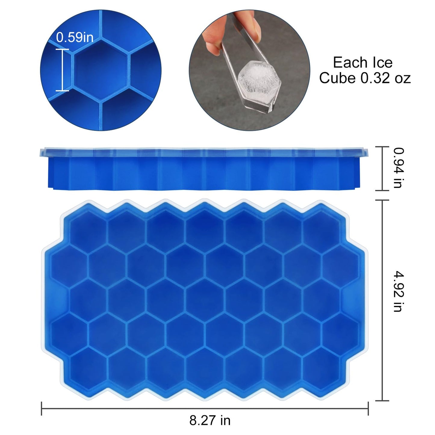 Ice Cube Trays for Freezer with Lid-37 Grid Silicone for Small Ice Cube Molds,Easy-Release Reusable in Organizer Bins or Ice Bucket for Cocktail bar or Iced Coffee Cup