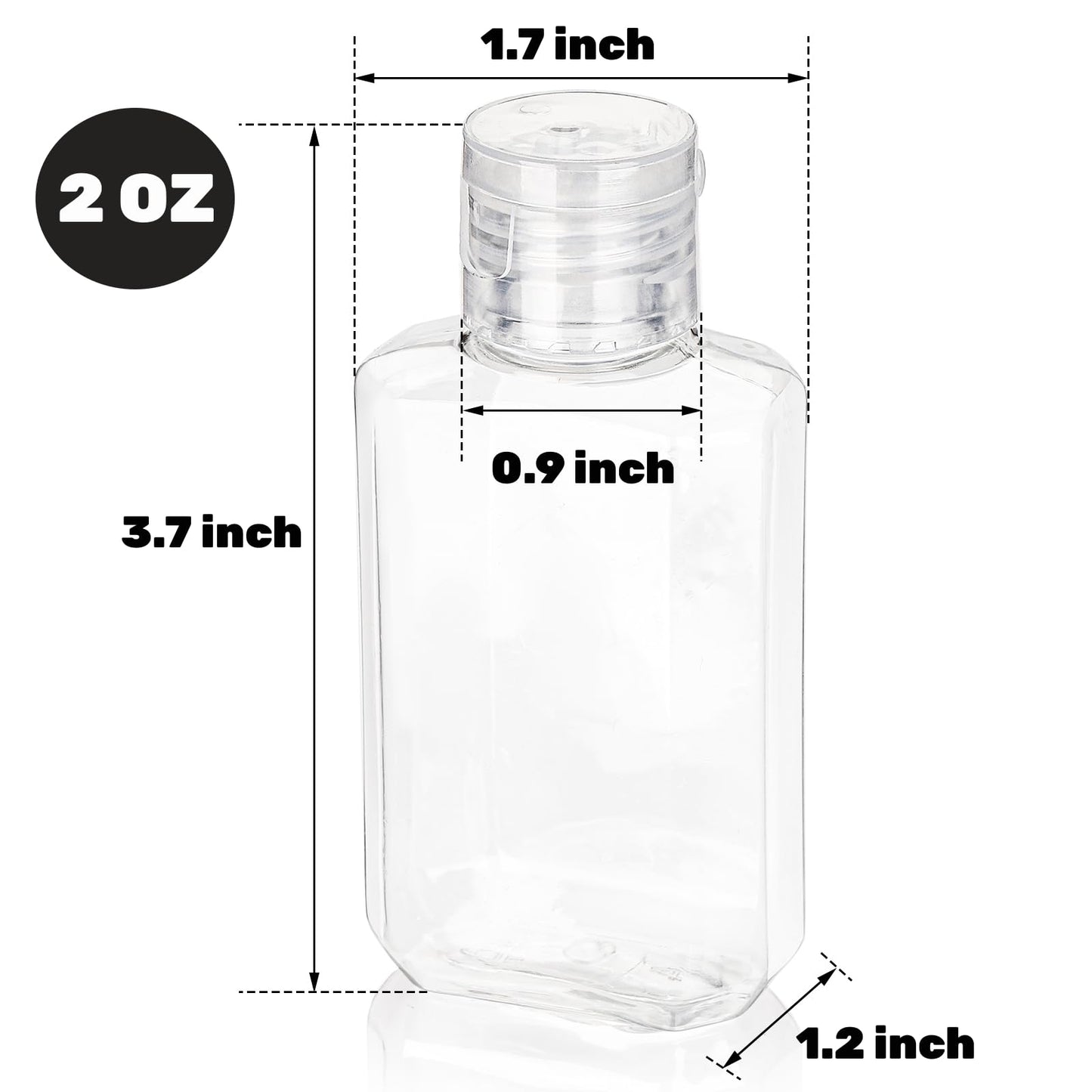 Pumtus 60 Pack Plastic Refillable Flip-Top Bottles, 2 OZ Clear Empty Travel Hand Sanitizer with Flip Cap, Portable Small Liquid Squeeze Container for Shampoo, Lotions, Liquid Body Soap, Creams