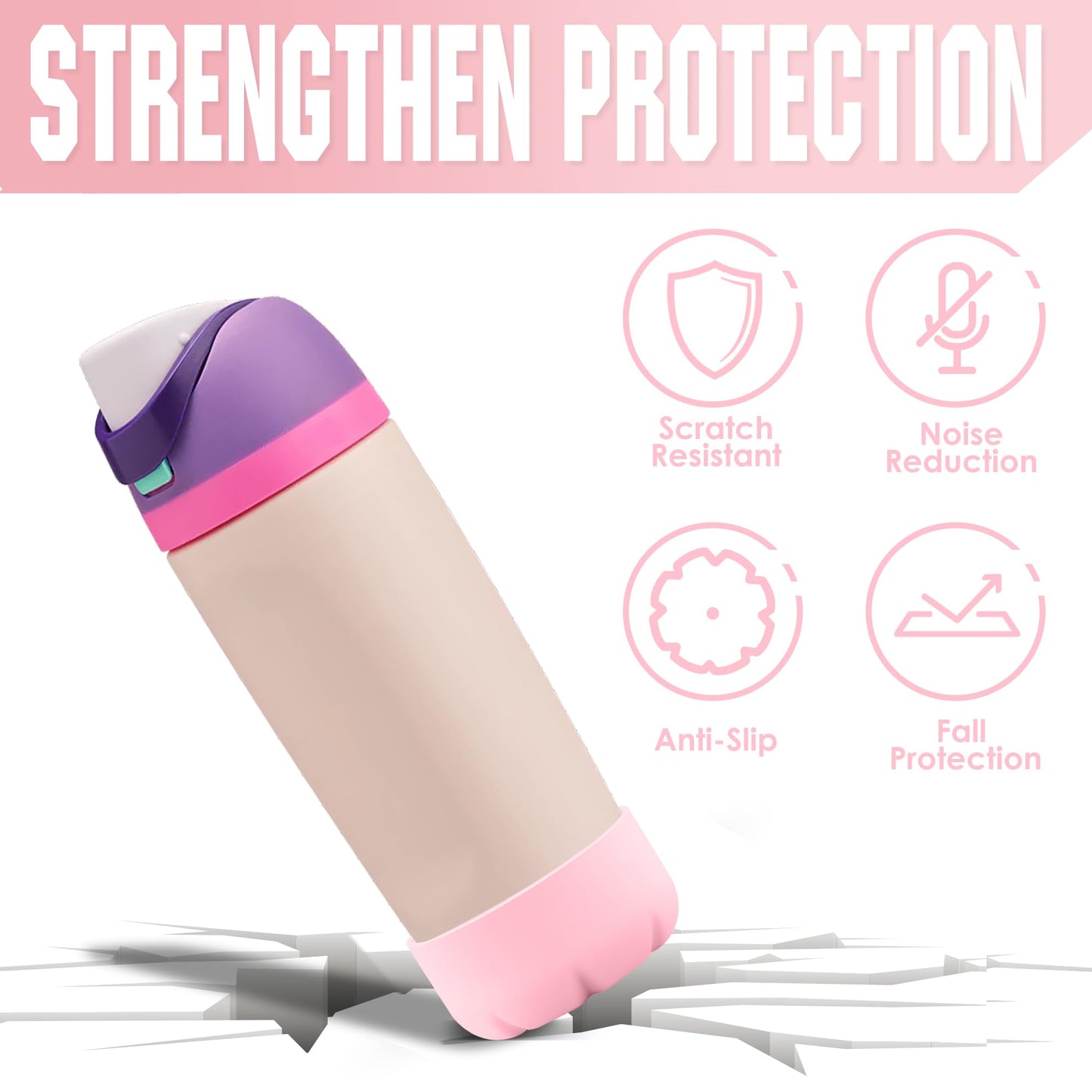 VIKIZUES Silicone Boot Compatible with Owala Water Bottle 24 oz & S'well 25 oz Water Bottle and More 25 oz Stainless Steel Water Bottles, Anti-Slip Bottom Protector Sleeve (Light Pink)