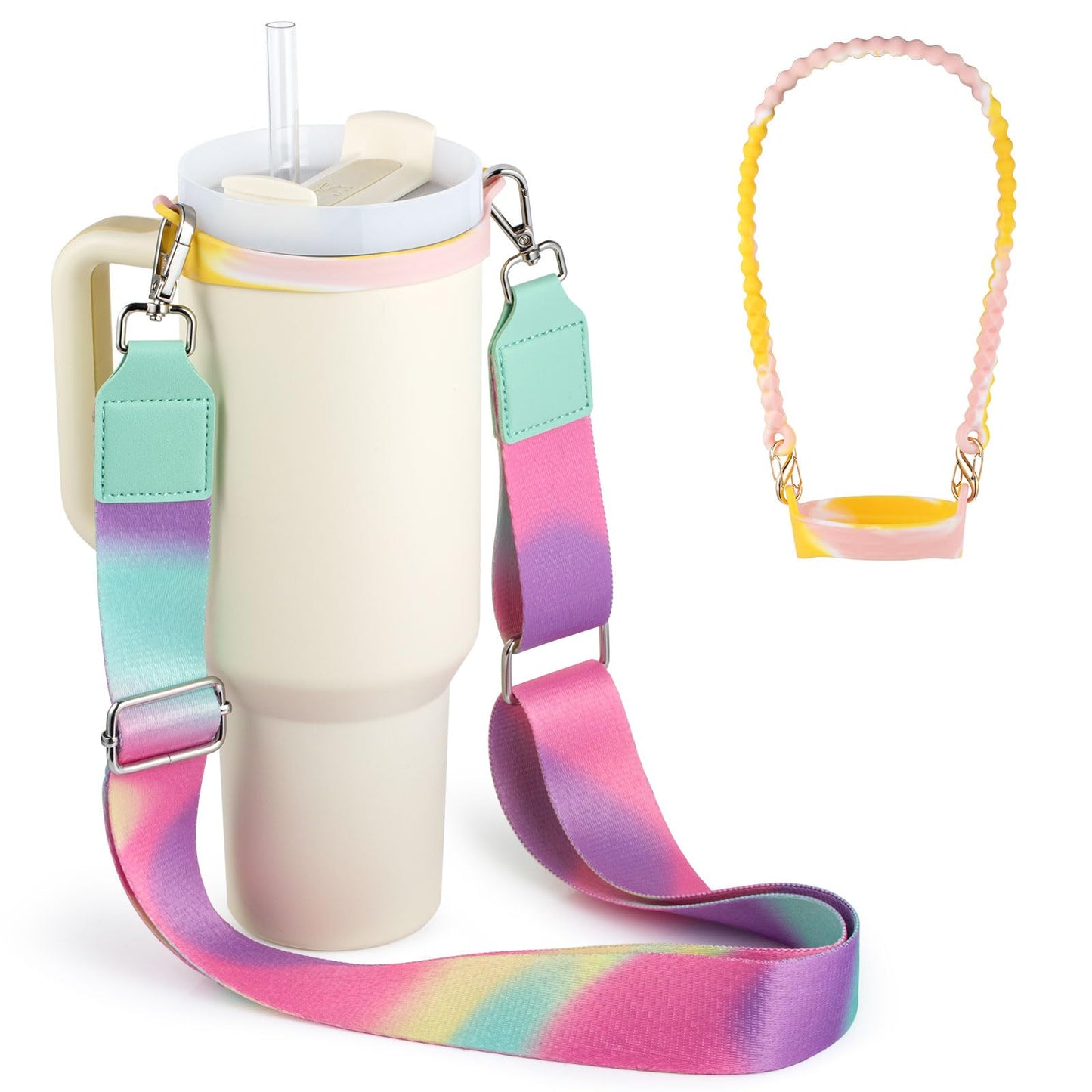 Water Bottle Handle for Stanley Cup 40/30/20 OZ, Holder for Owala/Hydroflask/Simple Modern/Yeti Tumbler, Handle with Strap Fits Most 8-40oz Bottles, Sling for Stanley Cup Accessories