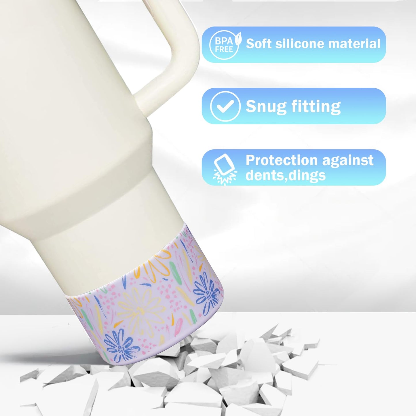 WK IEASON 2 Pcs Tumbler Bottom Protector Boot for Stanley Quencher Adventure 40oz & Stanley IceFlow 20oz 30oz and Compatible with Hydro Flask Water Bottle 12oz 21oz 24oz (Rose Quartz/Fog Flowers)