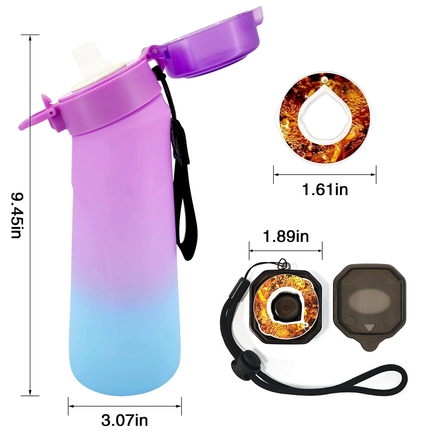 Jcxuot Air Water Bottle with Flavor Pods, 750ML Scent Water Cup with Flavor Pods Box，0% Sugar Fragrance Water Bottle Suitable for Outdoor Sports (Gradient Purple+1pods)