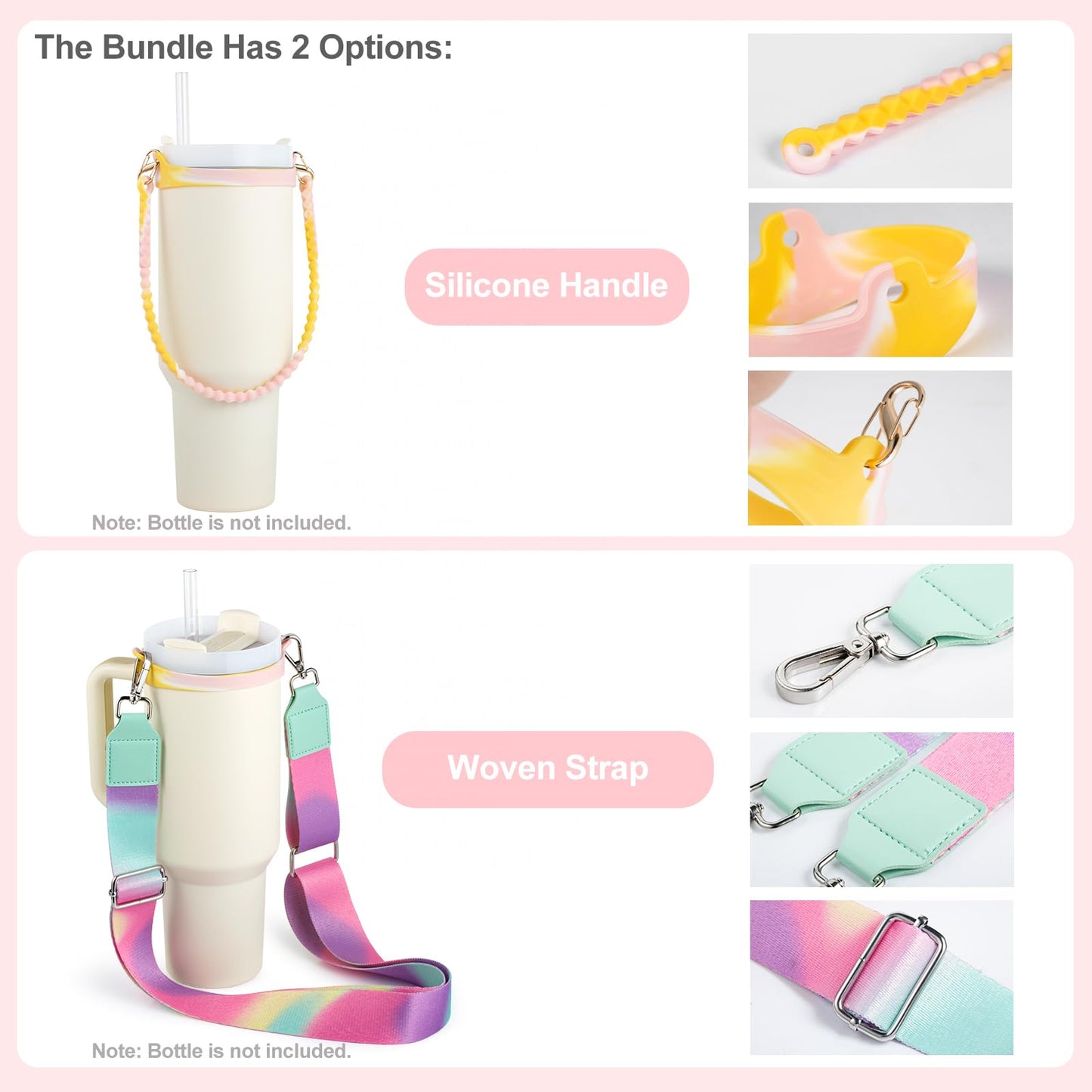 Water Bottle Handle for Stanley Cup 40/30/20 OZ, Holder for Owala/Hydroflask/Simple Modern/Yeti Tumbler, Handle with Strap Fits Most 8-40oz Bottles, Sling for Stanley Cup Accessories